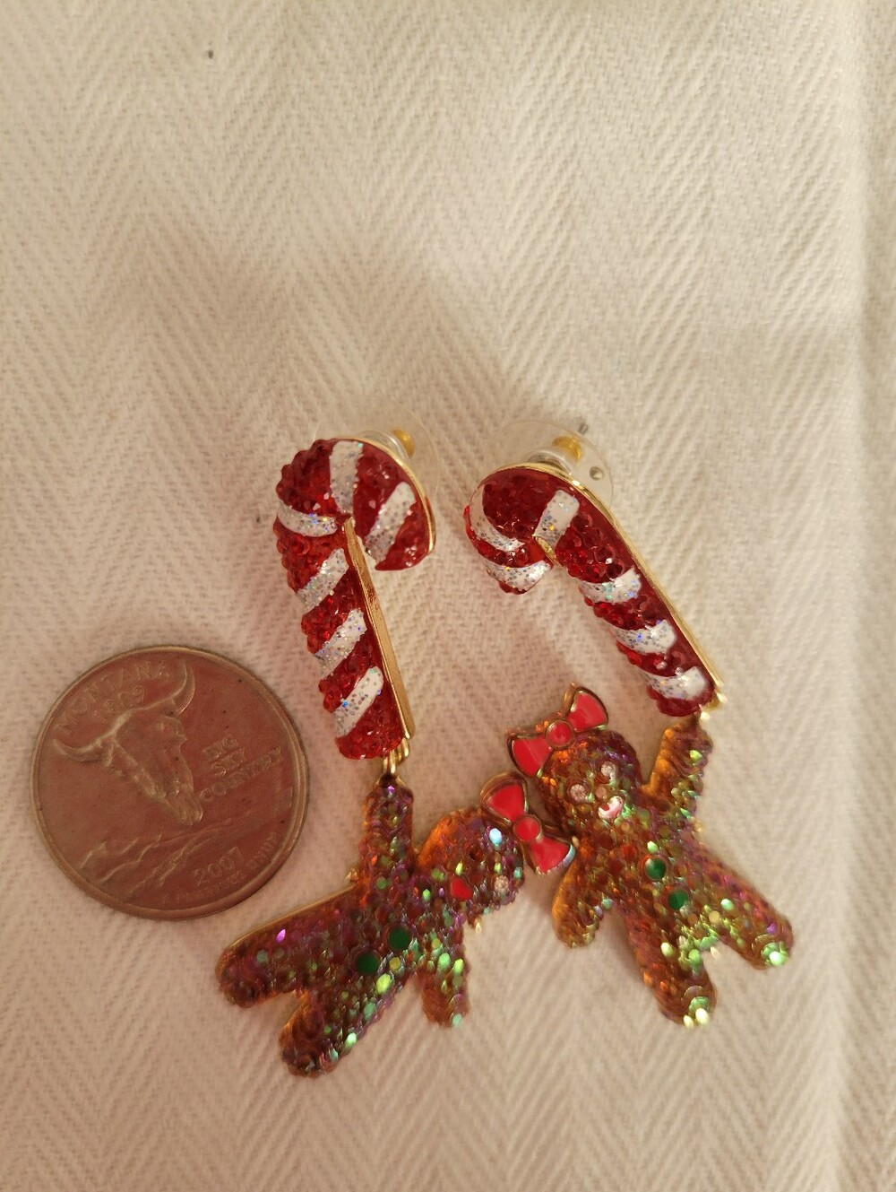 Festive Candy Cane & Gingerbread Drop Earrings And Necklace Brand New